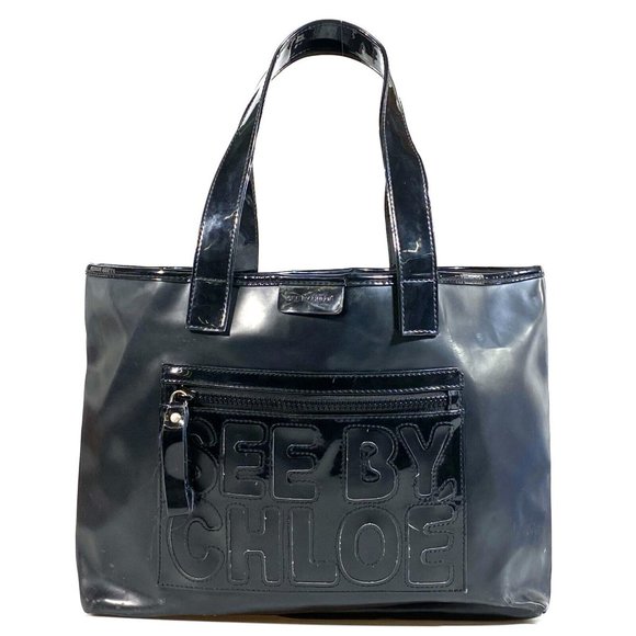 336109F V See by Chloe Tote Bag Black Enamel